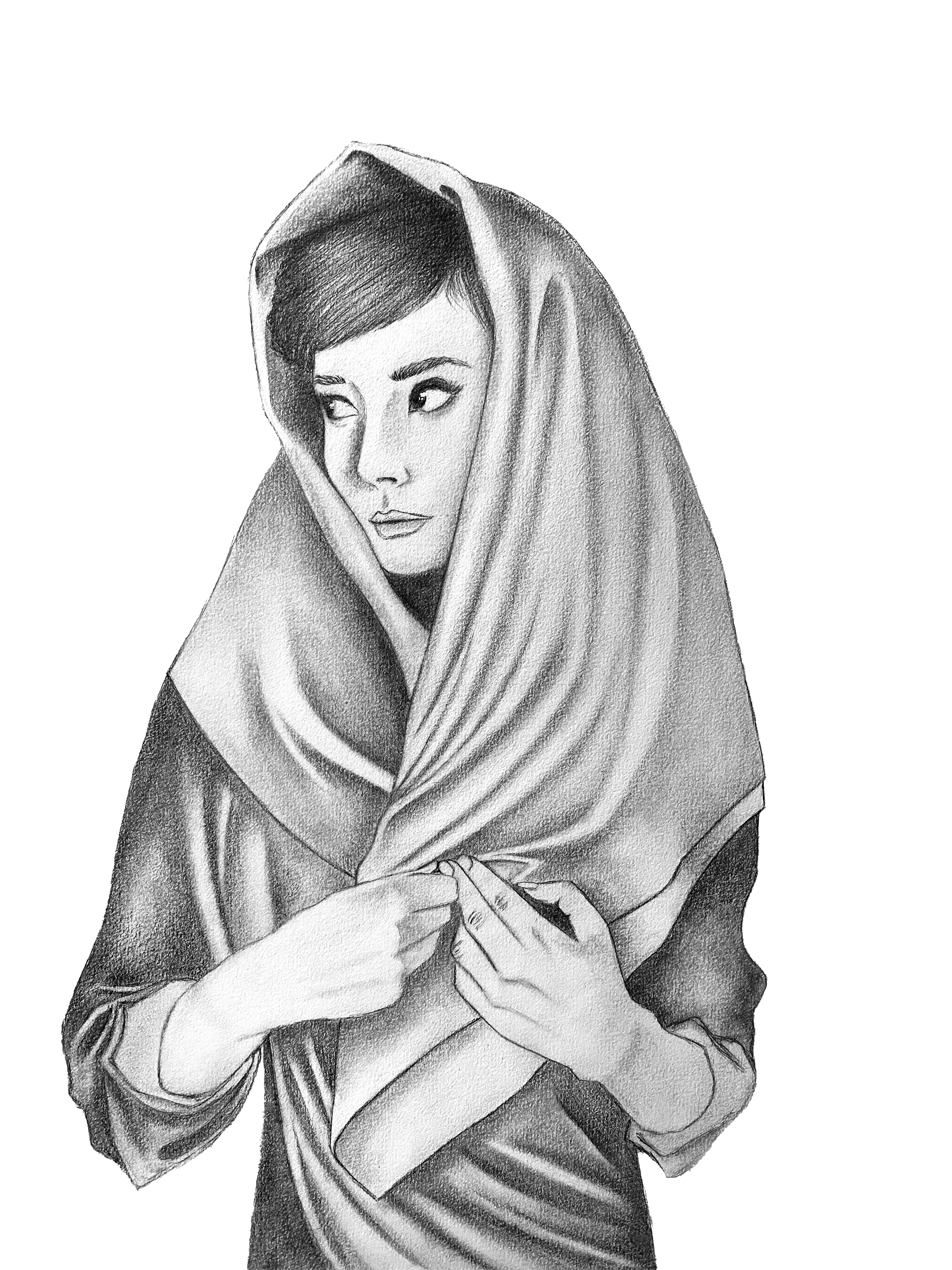 Audrey's scarf — pencil on paper · A3