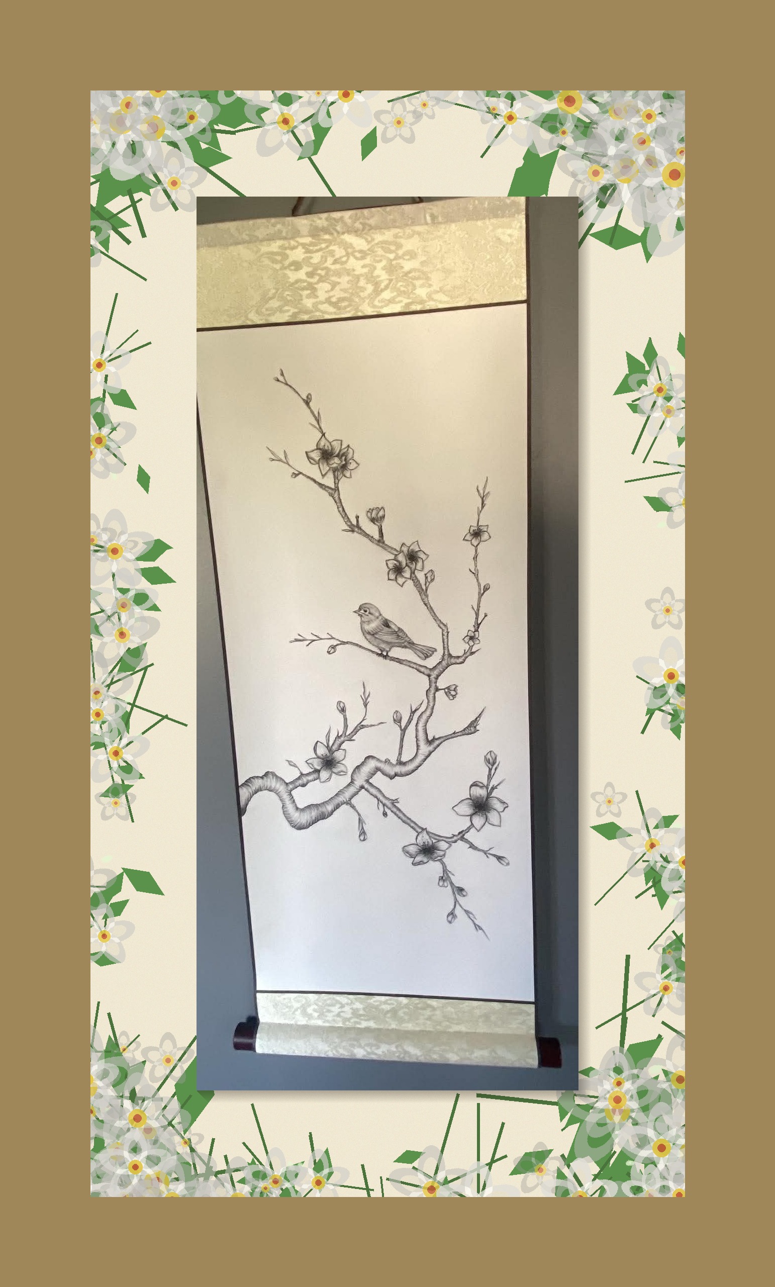 Cherry blossom and bird — ink on scroll